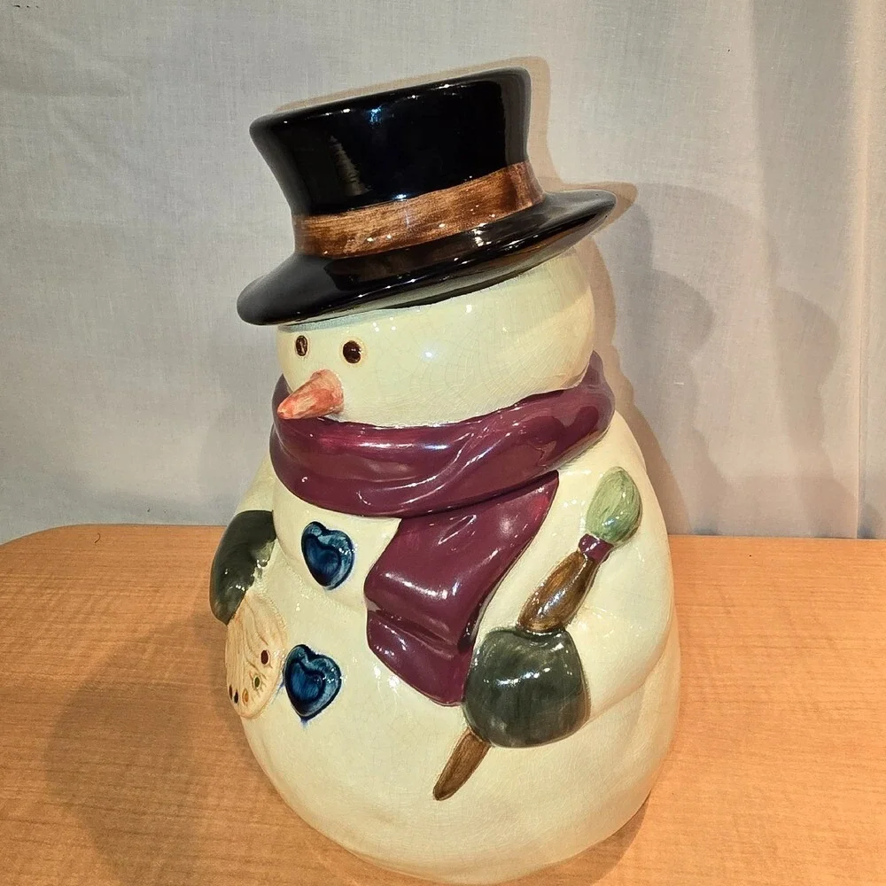 Russ Berrie‎ Artist Painter Snowman Cookie Jar Antiqued Palette & Paintbrush
